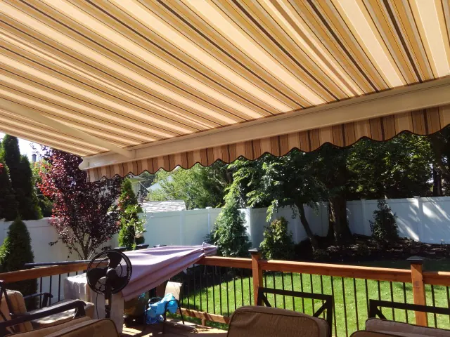 A retractable awning shading a residential patio