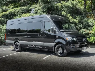 Black Mercedes Sprinter stretch limousine, exterior