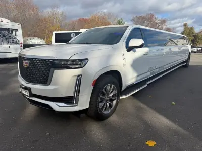 White Cadillac Escalade stretch limousine, exterior