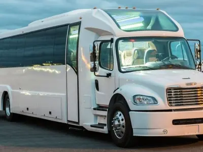 White party bus, exterior